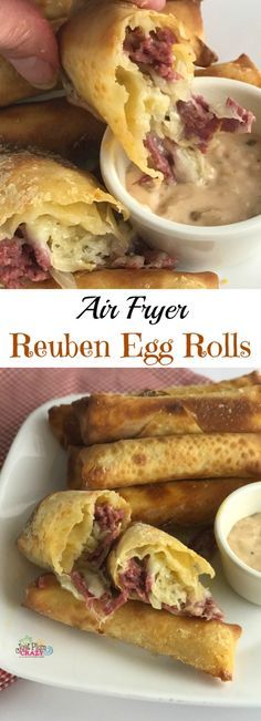 an image of reuben egg rolls with dipping sauce