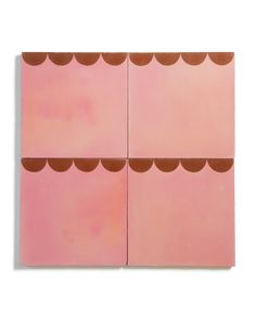 four pink tiles with brown scallops on the top one is square and three are rectangleed