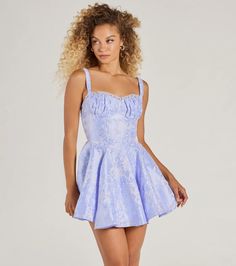 A skater dress bursting with sweet and romantic vibes perfect for the prom to dressy soirees! With a flattering lace trim sweetheart neckline, adjustable shoulder straps, and an underwire bust, it provides the perfect fit. The flexible boning and skater silhouette create a playful and feminine look, while the short-length hem adds a touch of flirtatiousness. Complete the look with earrings and heels.Fit & FeaturesEmbroidered woven fabric lined with satinAdjustable spaghetti strapsLace trim s Romantic Vibes, Spring Formal, Lace Skater Dress, Sweet Romance, Dressy Dresses, Hoco Dresses, Sweet Dress, Feminine Look, Long Sleeve Midi Dress