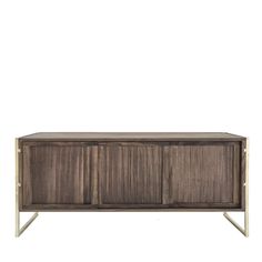 the sideboard is made out of wood and has two metal legs on each side