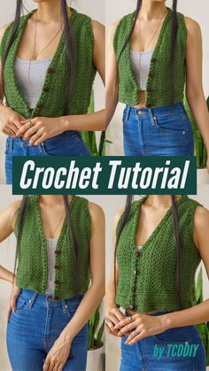 the instructions for how to make a crochet shrugr vest with buttons on it