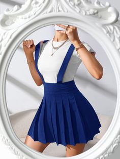 Royal Blue Casual Collar  Fabric Plain Pinafore Embellished Non-Stretch Summer Women Clothing Suspenders Skirt Outfits, Knight Outfit, Ankara Skirt, Suspenders For Women, Black And White Baby, Women Skirts, Suspender Skirt, Pinafore Dress, Women's Wardrobe