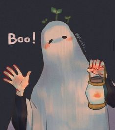 the ghost is holding a lantern in his hand with boo written on it's side