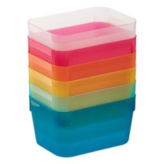 a stack of plastic containers sitting on top of each other