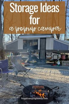 a camper with the words storage ideas for a portable camper