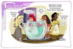 the princesses are trying to get into their fish bowl