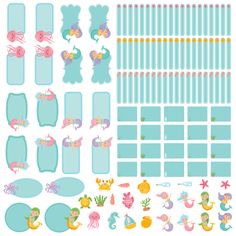 a set of mermaid themed stickers and decals for crafts, scrapping or decorating