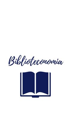 an open book with the words bibliotecononia written in blue ink