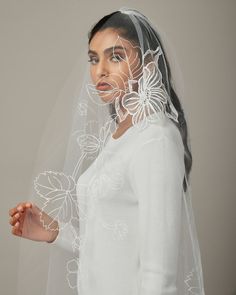 RTS - VALENTINA EMBROIDERED FLORAL VEIL – Ofrenda Studio Elegant Tulle With Floral Embroidery Fabric, Elegant Tulle With Floral Embroidery, Elegant Floral Embroidered Tulle Fabric For Ceremony, Elegant Wedding Veil Made Of Net, Elegant Wedding Veil In Net, Elegant Net Wedding Veil, Elegant Wedding Veil In Net Material, Elegant Sheer Organza Veil, Elegant Wedding Veil With Intricate Embroidery