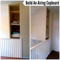 two pictures of the inside of an airing cupboard