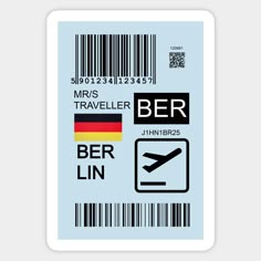 a barcode sticker with the words berlin and an image of a plane on it