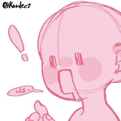 a drawing of a person with pink hair and an object in the background that looks like a human head