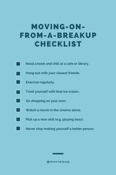 the moving - on form - a - break up checklist is shown in blue