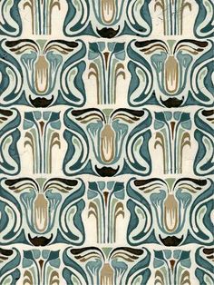 an art deco wallpaper with blue and brown designs