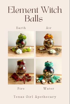 Four beautifully handcrafted Witch Balls for your home or sacred space to honor the Element of Earth, Air, Fire, Water. Crafts To Do With Glitter, Witchy Crafts Diy Projects To Sell, Witches Ball Diy How To Make, Element Witches, Witch Balls Protection Diy, Witch Balls Diy, Witch Crafts Diy, Witchy Crafts To Sell, Witchy Crafts Diy