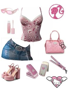 200s Outfit Ideas, Pink 2000s Fashion, Pink Y2k Outfit 2000s, Pink Y2k Fits, Kail Uchis Outfits, Trashy Y2k Fits, Pink Bimbocore Outfits, Mcbling Outfits Pink, Girly Outfits Y2k