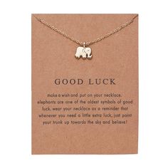 PRICES MAY VARY. Good Luck - Elephants are one of the oldest symbols of good luck.Wear your necklace as a reminder that whenever you need a little extra luck, just point your trunk up towards the sky and believe High Quality & Adjustable: The good luck necklace is made of gold plated on brass metal; the chain length is 20.7", adjustable size for most people;Pendant size is 0.51''*0.55'' Surprising: Imagine the look on the face when she receives the pendant necklace and read the cards,which is pr Old Symbols, Message Necklace, Meaningful Necklace, Hummingbird Necklace, Nice Jewelry, Elephant Necklace, Bird Pendant, Elephant Pendant, Gold Jewelry Necklace