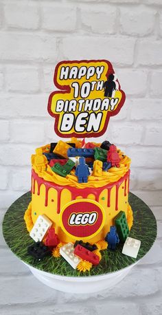 a birthday cake made to look like legos