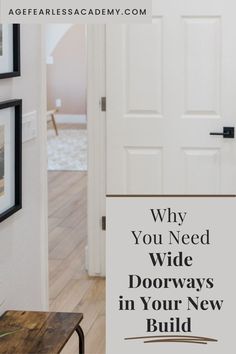 Do you want to future-proof your home? Then make sure doors are wide enough for accessibility & convenience. Most homes don’t have doorways wide enough for wheelchair access, yet many people will need assistive devices at some point. Avoid a home full of barriers & the need for future remodeling, by making doors wider during new construction or a home renovation. Find out how to widen a doorway with these 3 easy solutions that require no construction. Click the pin to find out how! #doorideas Home Modifications, Forever Home Ideas, Design Home Ideas, Home Planning, Assistive Devices, Retirement House, Aging In Place, Home Solutions, Wheelchair Accessible