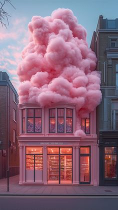 A large cloud of cotton candy covers the facade and roof, while the interior is filled with pink cotton clouds. The glass storefront on a street in London is the subject of this architectural photography, in the style of Kits Growsgall. --ar 9:16 --v 6.1 --s 750 Coffee House Design, Photography Clouds, Pretty Wallpapers Tumblr, Cotton Candy Clouds, Cotton Clouds, Architectural Photography, Sunflower Art, Photorealism, Tickled Pink