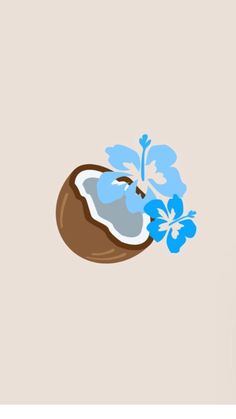 an image of a coconut with blue flowers on it