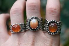 Mexican Fire Opal rings in sterling silver. Handcrafted jewelry by Corina Lunita