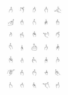 hand gestures drawn in black ink on white paper