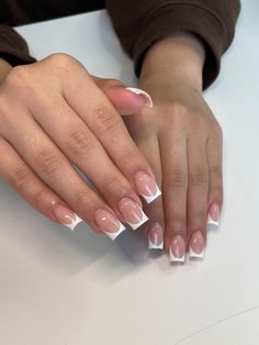 White french tips nails/short length/square shape White Tip Acrylic Nails, White French Tip Nails, Acrylic Nails Nude, White Tip Nails, White Tips, White French Tip, Short Square Nails, French Tip Acrylic Nails