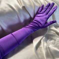 Purple Long Gloves, Purple Gloves Aesthetic, Drag Performance, Bridal Dance, Gloves Aesthetic, Satin Gloves, Dress With Gloves