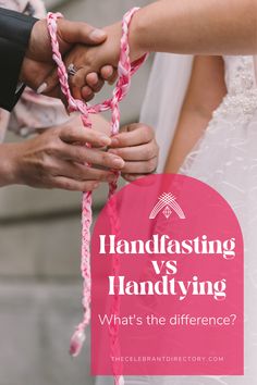 two people holding hands with the words, handfasting vs handling what's the difference?