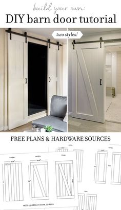 the instructions for how to build a barn door with sliding doors and hardware on each side