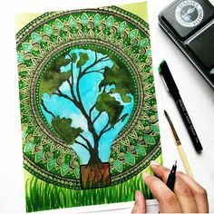 Mandala doodle for Earth day. Mandala Creative, Earth Day Drawing, Creative Book Cover Designs, Creative Book Covers, Brushes Paint, Easy Mandala Drawing, Mandala Doodle, Drawing Competition, Indian Art Gallery