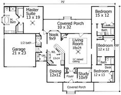 this is the floor plan for these ranch house plans, which include two master suites