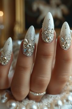 Bridal Nail Designs, Professional Acrylic Nail Kit, Bridal Nails Designs, Stone Nail Art, Wedding Manicure, 2024 Nails, Acrylic Nail Set, Acrylic Nail Kit