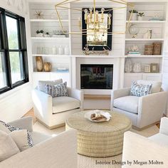 a living room filled with furniture and a fire place in the middle of a room