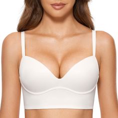 PRICES MAY VARY. Ultra soft cups give you buttery feel, keeping you comfortable all day Add 1.5 cup pushup pads for great support and cleavage-enhanced look Wirefree bralette without the pain of wires digging in Elastic longline underband with hook and eye closure Convertible straps for criss cross or traditional wear Plunging neckline shows more cleavage under deep v clothes DOBREVA most comfortable push-up bras are available now. Don't miss out! Comfy Bra, Corset Bra, Vs Bras, Push Up Pads, Bralette Top, Basic Wear, Comfortable Bras, Everyday Bra, Wireless Bra