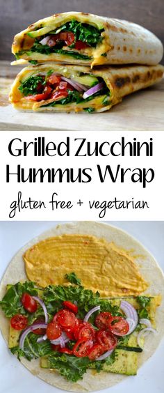 grilled zucchini hummus wrap with tomatoes and lettuce