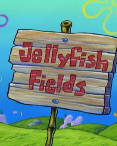 a sign that says jellyfish fields on it