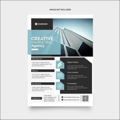 a black and white business flyer template with an image of a building on the side