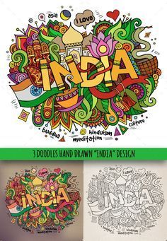 three doodles and hand drawn india designs