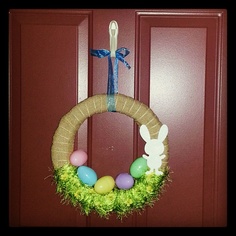 a wreath with an easter bunny on it