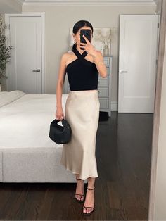 Cropped Halter Ribbed Knit Tank curated on LTK Black Halter Neck Top Outfit, Halter Tank Outfit, Halter Neck Top Outfit, Neck Top Outfit, Halter Outfit, Silk Slip Skirt, Tank Outfit, Slip Skirts, Halter Tank