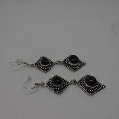 Ornate "Black Onyx" Handmade Sterling Dangle Earrings #379 All Of My Jewelry Is Handmade By Me In My Smoke & Pet Free Home!!!!!! Please Note That Every Item Purchased Comes In A Drawstring Organza Bag For Easy Gift Giving!!! Please Note That I Will Consider Any Reasonable Offer On My Jewelry!!!!!!!!!! Please Let Me Know If You Have Any Further Questions. Thanks For Stopping By And Have A Terrific Day!!! Handmade Black Dangle Earrings, Black Nickel-free Earrings For Party, Nickel-free Black Earrings For Party, Silver Earrings With Black Enamel As A Gift, Handmade Black Earrings, Black Sterling Silver Jewelry With Matching Earrings, Handmade Black Gothic Earrings, Nickel-free Black Dangle Jewelry, Black Metal Dangle Earrings