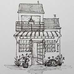 a black and white drawing of a house