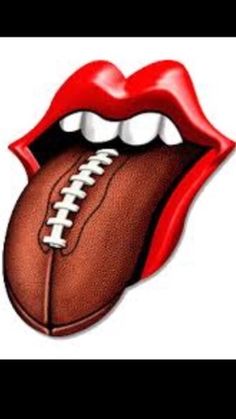 the rolling stones logo with a football in it's mouth and tongue sticking out