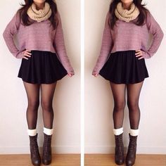 Skirts And Boots, Skater Skirts, Rock Outfit, Combat Boot, Cute Fall Outfits, Black Tights