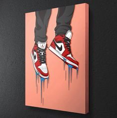 a painting of a pair of sneakers with dripping paint