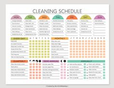 the cleaning schedule is shown in this printable