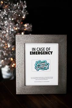 a christmas tree with the words in case of emergency on it and a gift card printable