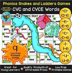 the cvc and vcce words game with an image of a dinosaur on it